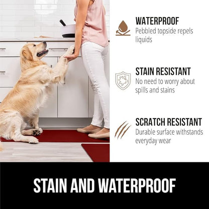GORILLA GRIP 2 Pack Comfortable Cushioned Kitchen Mats for Floor, 17x24 + 17x48, Waterproof and Stain Resistant, 1/2 Inch Thick Soft Ergonomic Standing Desk Anti Fatigue Mat, Foam Supports Feet, Red