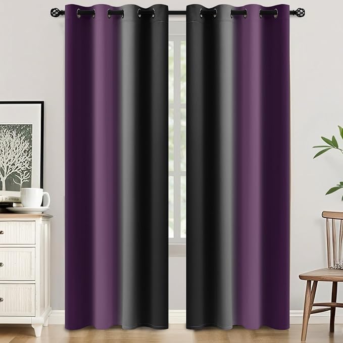 SimpleHome Ombre Purple and Black Room Darkening Curtains 84 inches Length | by SimpleHome