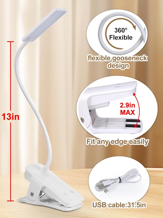 Eye Caring Clip on LED Bed Light 5 Color 5 Brightness Rechargeable Wireless | - Image 5