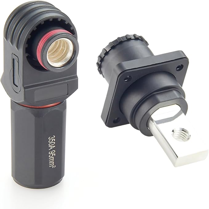 1 Set Battery Energy Storage Connector 350A 95mm² High Current HV Connectors Quick Plug Terminal Right Angle Plug and Socket IP67 Waterproof Power Adapter (Black, 350A)