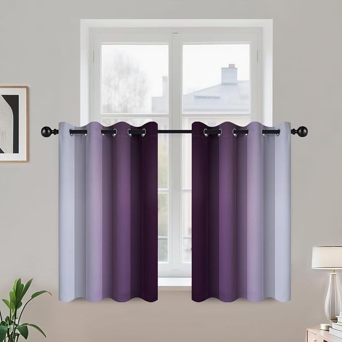 COSVIYA Grommet Room Darkening Ombre Purple Curtains W52xL36 inch | Purple and - Image 2