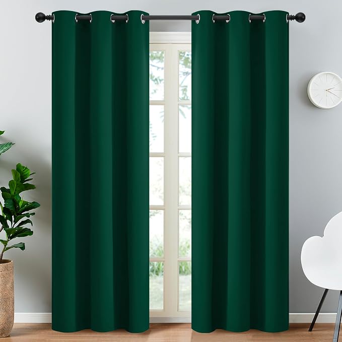 Yakamok Blackout Curtains 38x84 inch Dark Green Thermal Drapes-Bedroom | 2 by Yakamok
