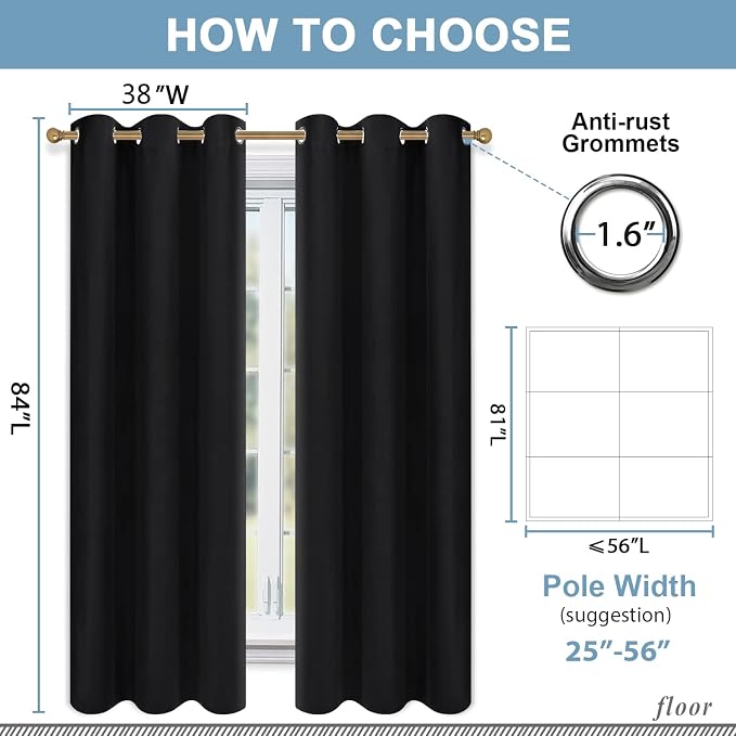 Diraysid Black Grommet Blackout Curtains - Image 6