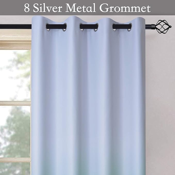 SimpleHome Ombre Gradient Teal White to Gray Curtains - Image 3
