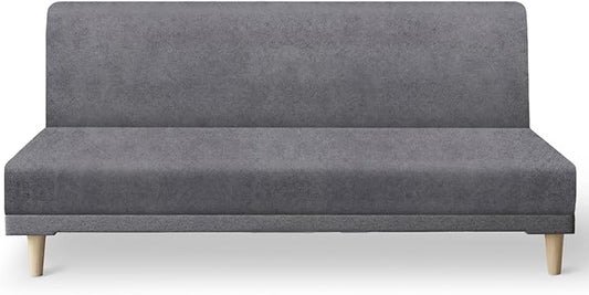 molasofa Leather Like Stretch Futon Slipcover Armless Futon Bed Sofa Cover Furniture Protector with Elastic Bottom, Soft and Washable Futon Cover for Sofa Bed Stay in Place（Medium，Light Grey）