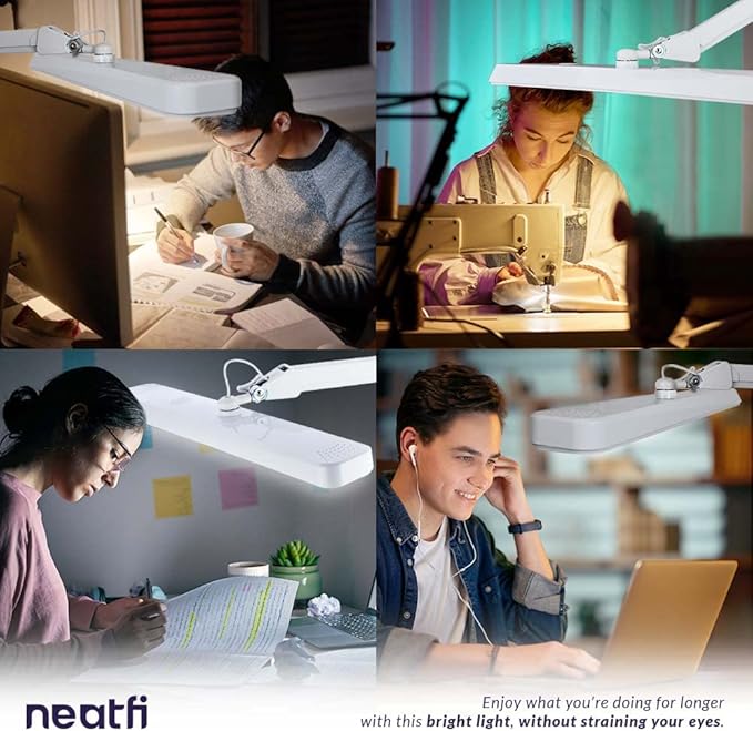 Neatfi (New Model) XL 2,500 Lumens LED Task Lamp, 5 Light Modes, 3000-6000K Correlated Color Temperature, 30W, Dimmable, 324 Pcs SMD LED, Desk Light for Home, Office (CCT with Base, White)