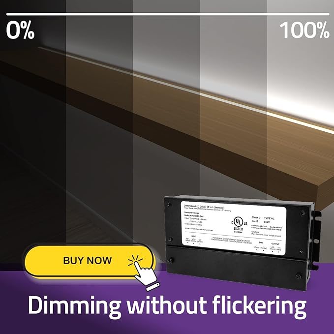 HitLights 24V 96W Dimmable LED Driver – Smooth Flicker Free Dimming – TRIAC, 0-10V, Phase Cut, & 10V PWM – Compatible with Lutron and Leviton Dimmer Switches, UL Listed, Class 2, 100-277V AC – 4A DC