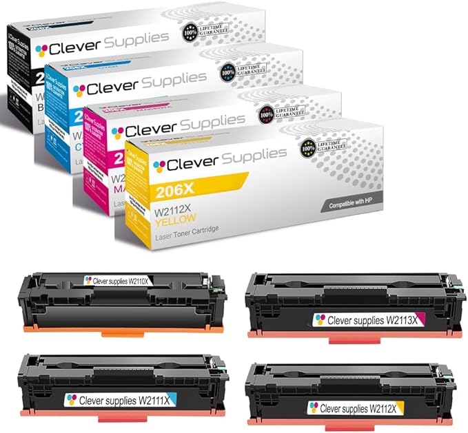 CS Replacement Compatible with HP 206X Toner Cartridge W2110X W2111X W2113X W2112X to use with Color Pro MFP M283cdw M282nw M2255nw M283fdn (4-Color Set)