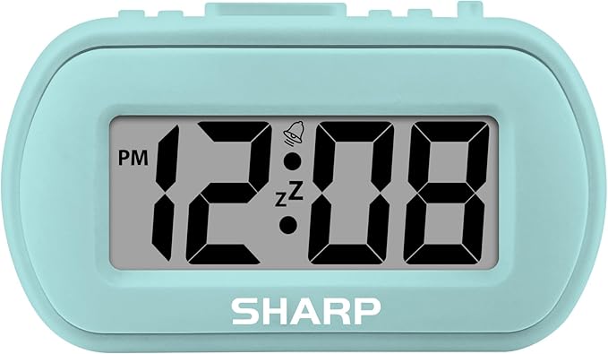 Sharp Battery Alarm Clock with Soft-Touch Case and Blue Backlight, Mint | by SHARP