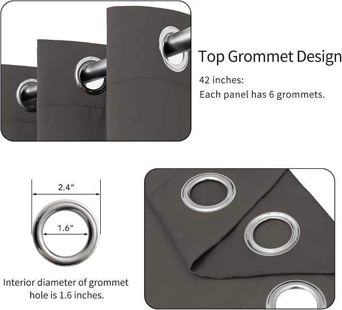 Easy-Going Thermal Grommet Blackout Curtains, 2 Panels 42x95 in, Taupe | - Image 4