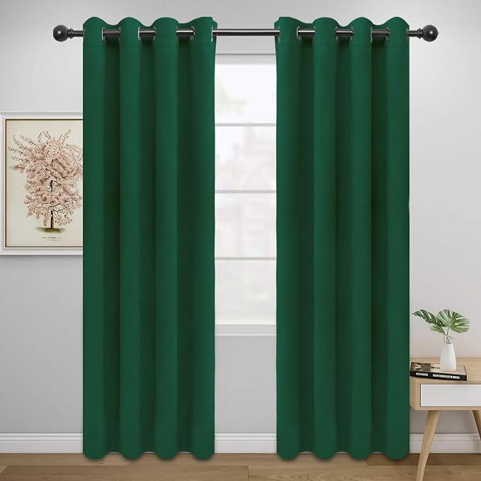 Easy-Going Thermal Grommet Blackout Curtains, 2 Panels 52x84 in, Dark Green | by Easy-Going