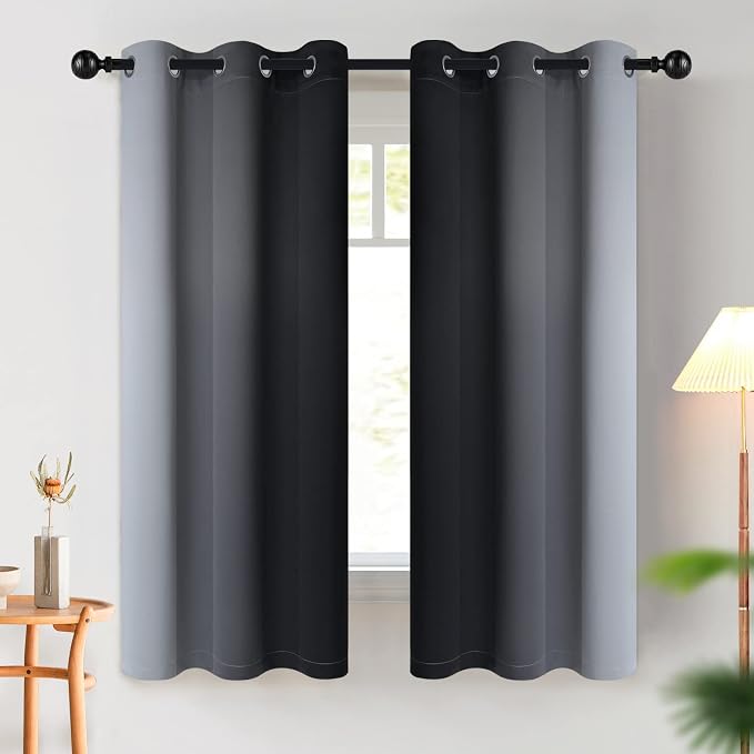 COSVIYA Grommet Ombre Black Room Darkening Curtains 63 inch - Image 2