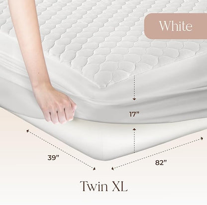 100% Cotton Organic Mattress Pad - Breathable & Cooling Mattress Protector Twin XL Size - Premium 300GSM Quilted and Noiseless Machine Washable Organic Mattress Protector (White, Twin XL)