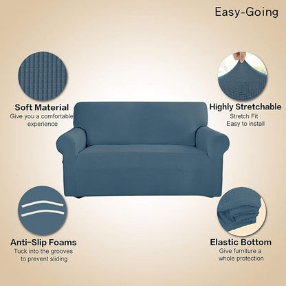 Easy-Going Stretch Sofa Slipcover 1-Piece Sofa Cover Furniture Protector Couch Soft with Elastic Bottom for Kids, Polyester Spandex Jacquard Fabric Small Checks (Sofa, Bluestone)