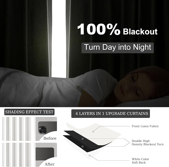 Topfinel Snow White Linen Blackout 105 Inch Curtains - Image 4