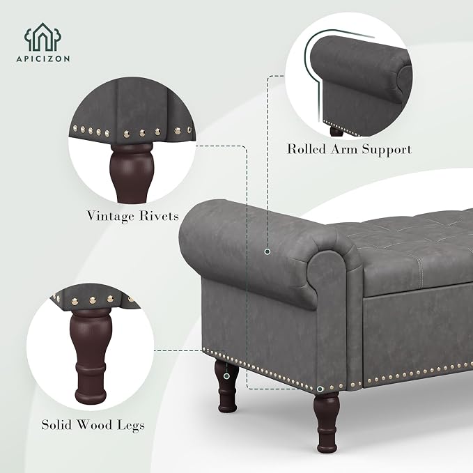 Apicizon 60” Bench with Storage, Upholstered Tufted Button Bedroom Bench with - Image 4