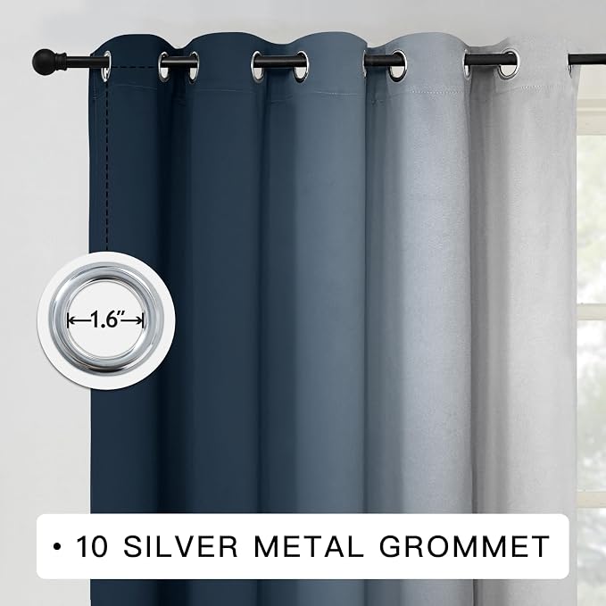COSVIYA Grommet Room Darkening Ombre Navy Blue Curtains W62xL84 inch | Navy and - Image 3