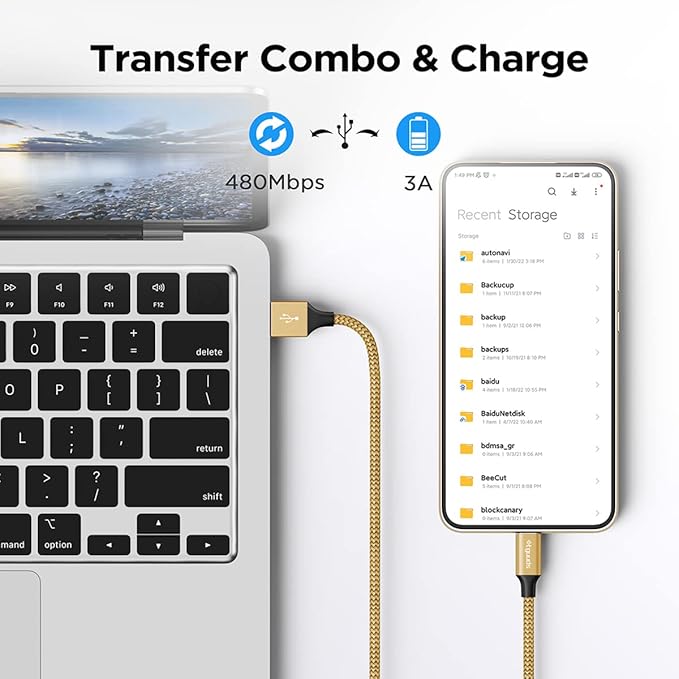 etguuds USB A to USB C Cable 6ft, 2-Pack, 3A Fast Charging Type C Charger Cord for iPhone 17 16 15 Pro Max 16e 17 Air, Samsung Galaxy S25 S24 S23 S22 S21 S20 A17 A16 A56 A55 Flip Fold, Gold