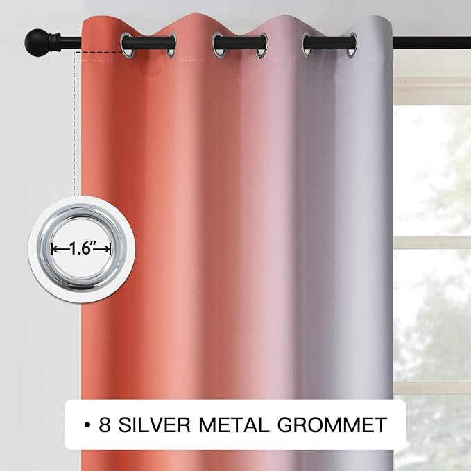 COSVIYA Curtains & Drapes Grommet Ombre Coral Curtains W52 x L84 Inch | - Image 3