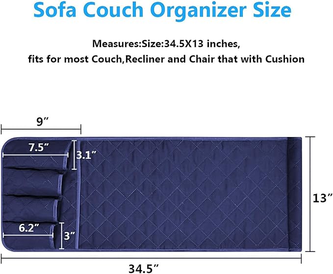 Armchair Caddy for Recliner, Non Slip Sofa Arm Organizer, Deep Blue | 5-Pocket - Image 4