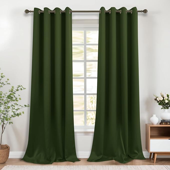 KOUFALL Olive Green Curtains 108 Inch Blackout Curtains, Grommet Thermal - Image 3