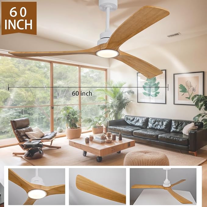 Gaizw Ceiling Fans with Lights and Remote Control, 60 Inch Ceiling Fan with Light, 2 Downrods 3 Blades Celing Light,6 Speeds Reversible Quiet DC Motor Indoor Outdoor Fan