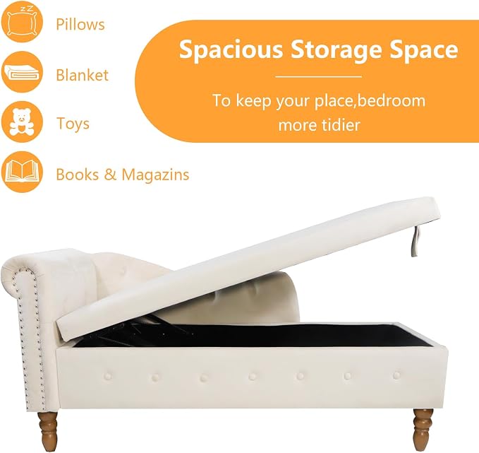 Aoowow Velvet Bedroom Storage Bench End of Bed, Rolled Arm Couch Indoor Chaise - Image 4