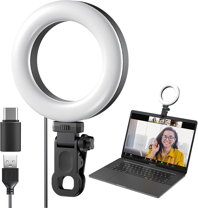 Meyin Ring Light Clip on Laptop Monitor, Webcam Light 10 Brightness Level Video Conference Lighting for Remote Working/Zoom Calls/Self Broadcasting/Live Streaming/Video Recording/TikTok