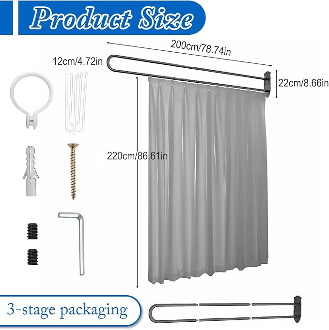 Privacy Partition Curtains, U Shaped Rod - Image 6