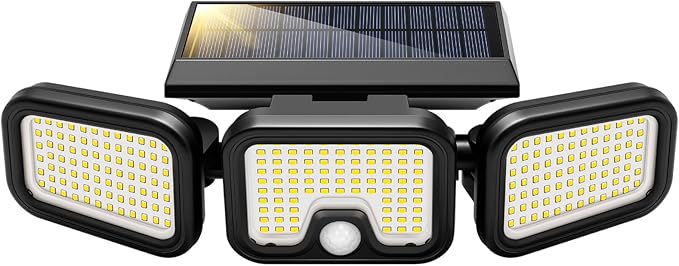 VIVOHOME Solar Flood Lights Outdoor, 256 LED 2500LM Motion Sensor Lights, 3 Adjustable Heads Security Lights, IP65 Waterproof, 270° Wide Lighting Angle Solar Powered Lights for Porch, Yard