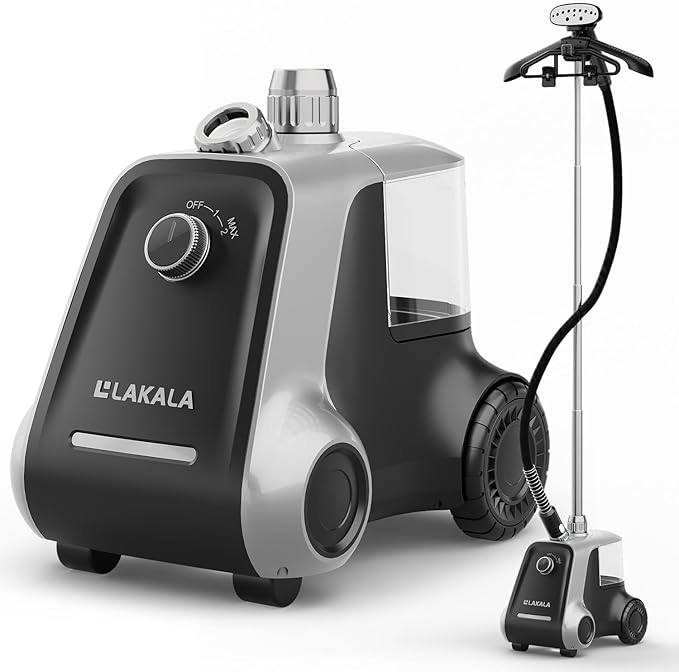 LAKALA Garment Steamer for Clothes, 30-Second Instant Heat-Up, 2.5L Water Tanks, with Pant Clips & Dual Hanger, Powerful Handheld, 4-Stage Adjustable Height, Standing Floor Steamer Wrinkle Remover