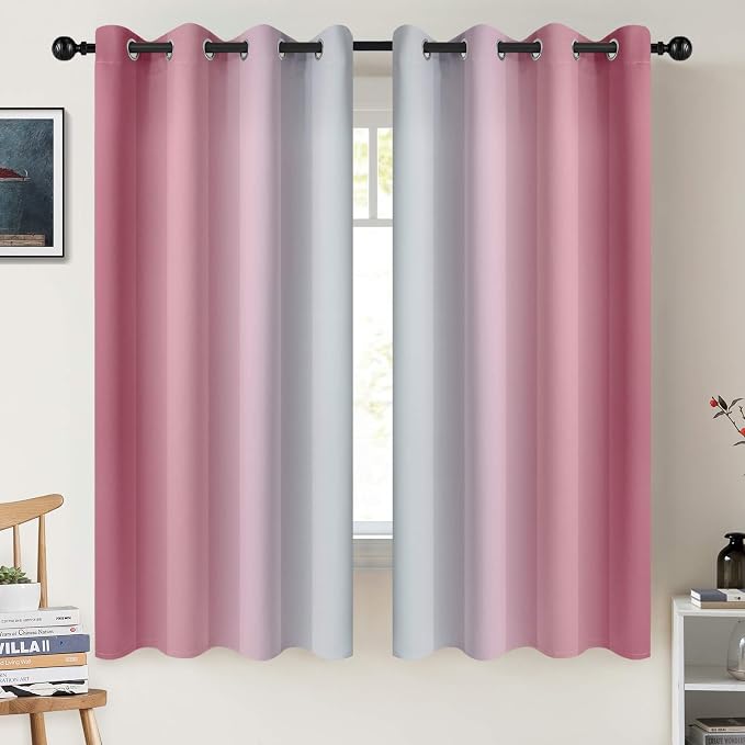 COSVIYA Grommet Room Darkening Ombre Pink Curtains W52xL63 inch | Pink and by COSVIYA