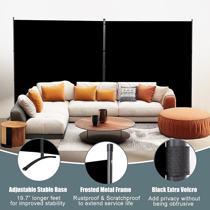 Large 2 Panel Room Divider, No See Through Fabric, Heavy Duty Swivel Feet Base - Image 2