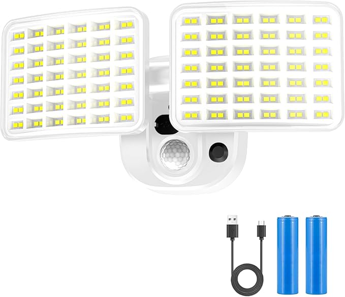 Rechargeable Battery Motion Light, 2500LM & 4000LM Dual Modes Motion Sensor Security Lights, USB Charging Wireless Flood Light Battery Powered, LED Outdoor Lights for Garage,Yard,Porch,Shed, White