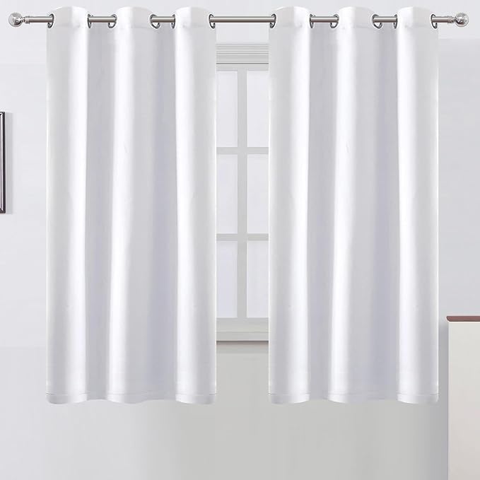 100% Blackout Curtains 63 Inch Long White Curtains 2 Panels - Image 2