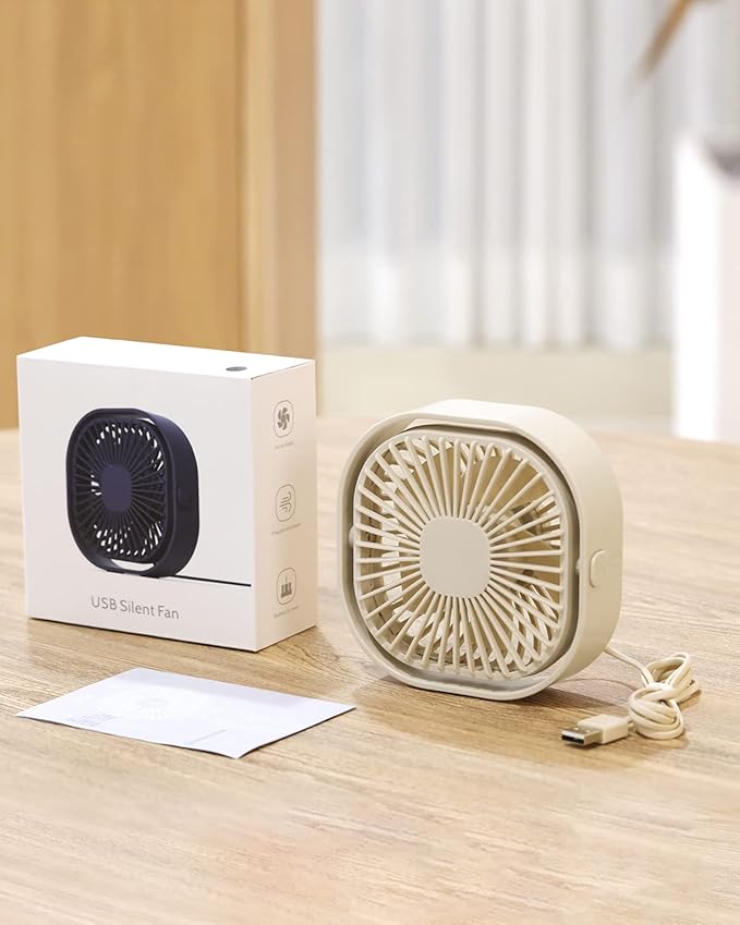 RJVW 4 Inch Small USB Desk Fan, 3-Speed Portable & 360°Rotatable Mini Cooling Fan, USB-Powered Desktop Fan for Home Office Bedroom Dorm Indoor Outdoor Summer Gift