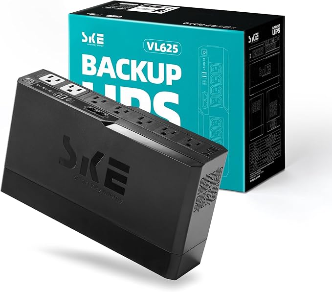 SKE Compact Size 625VA/360W UPS Battery Backup & Surge Protector for Computer UPS Uninterruptible Power Supply Phoenix VL625