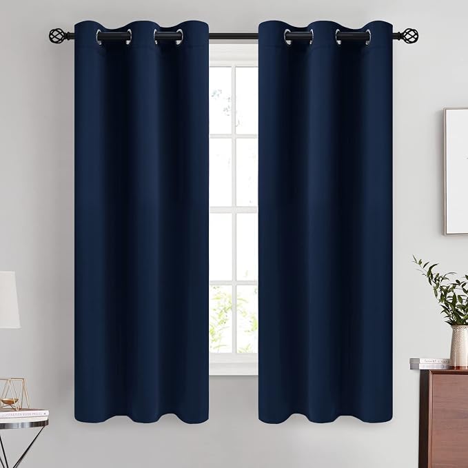COSVIYA Grommet Room Darkening Navy Blue Curtains 63 inch Long by COSVIYA