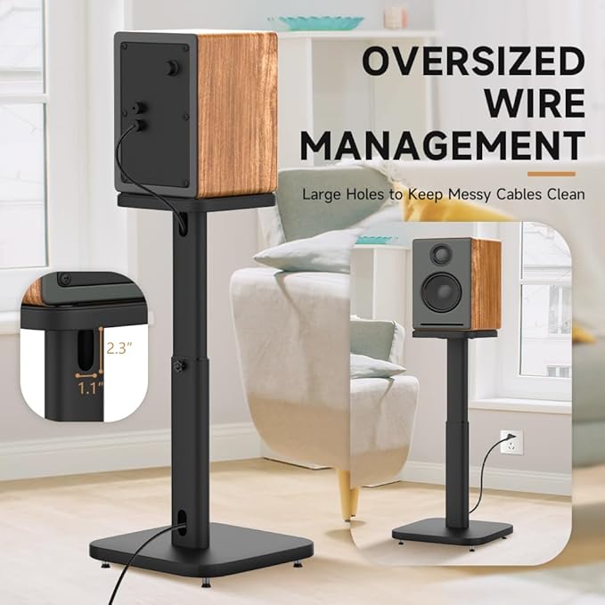 Universal Bookshelf Speaker Stands Pair - CNFRD Adjustable Height Floor Stands for Surround Sound - Holds 25lbs for Studio, Home Theater System - Tool-Free Assembly