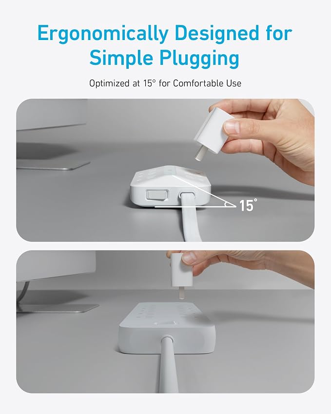 Anker Flat Plug Power Strip, 20W USB-C, 10-in-1 Ultra Thin Power Strip - Image 4