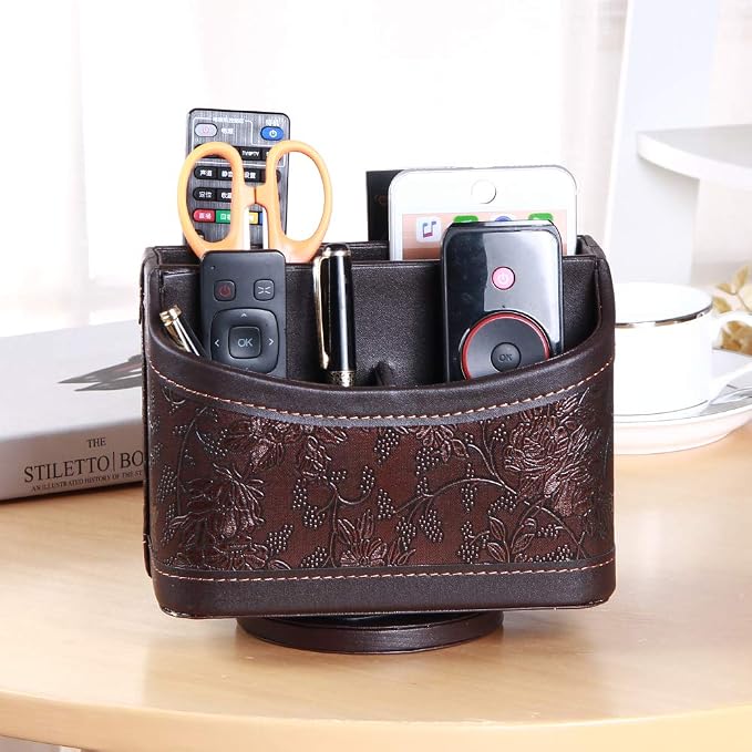 PU Leather 360° Rotatable Remote Control Holder, Nightstand TV Remote Caddy | - Image 2