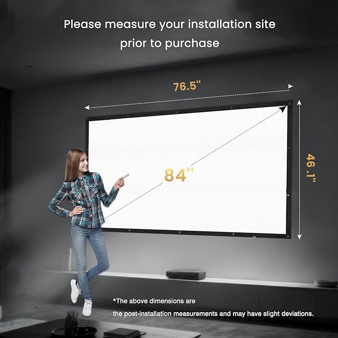 2025 Upgraded Portable Projector Screen - Black Backing,Straight Edges, Foldable, Washable and Wrinkle-Free - for Indoor Home Theater and Outdoor Cinema - 84 inch White 16:9 by IOLIEO