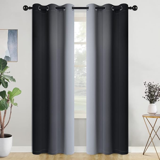 COSVIYA Grommet Ombre Black Room Darkening Curtains 84 inch by COSVIYA