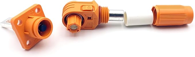 1 Set Battery Energy Storage Connector, Quick Plug Terminal High Current Connectors Copper Plate Wiring Adapter Right Angle Plug and Socket IP67 Waterproof Power Connector 100A 16mm² (100A, Orange)