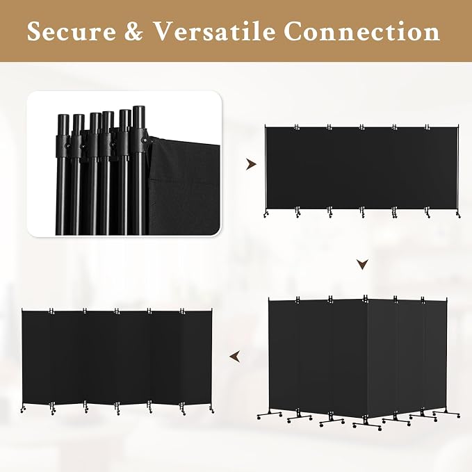 Kokorona 6 Panel Room Divider, 6FT Tall Folding Privacy Screen - Image 5