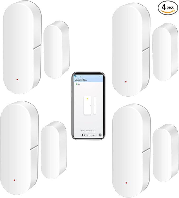 WiFi Door Sensor: Smart Door Open/Closed Detectors, Wireless Window Sensor with App Notification Alert, Contact Sensor for Home Security, Compatible with Alexa Google Assistant (4pack)