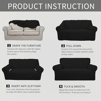 Easy-Going Stretch Oversized Sofa Slipcover 1-Piece Sofa Cover Furniture Protector Couch Soft with Elastic Bottom for Kids, Polyester Spandex Jacquard Fabric Small Checks Black