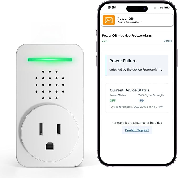 Power Failure Alarm WiFi with 4 Email Addresses, Loud 120dB Smart Power Outage Alarm with 6 Sirens, Freezer Alert WiFi Wireless, Smart Power Failure Detector for GFCI Trips, Sump Pump