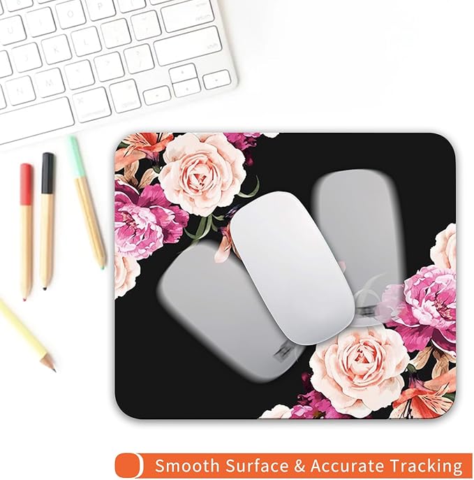 Armanza Square Mouse Pad Pretty Peony Flower, Personalized Premium-Textured Custom Mouse Mat Design, Washable Mousepad Cloth, Non-Slip Rubber Base Computer Mouse Pads for Wireless Mouse