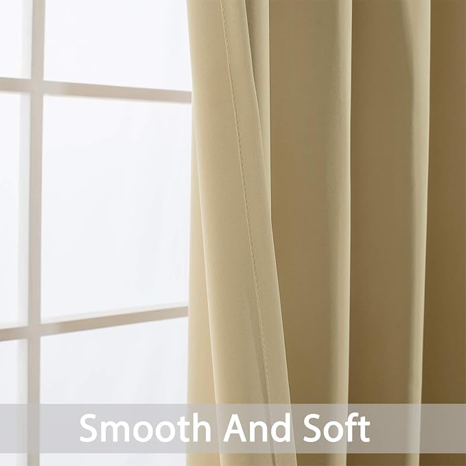 Yakamok Blackout Curtains 38x54 inch Beige Thermal Drapes-Bedroom | 2 panels - Image 3